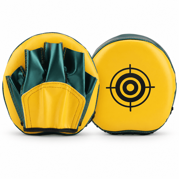 ABPETE Boxing Pads Mini Focus Mitts, PU Leather Curved Punching Mitts with Target Print, Compact Training Pads for Kids, Kickboxing, MMA, Muay Thai and Martial Arts,Yellow