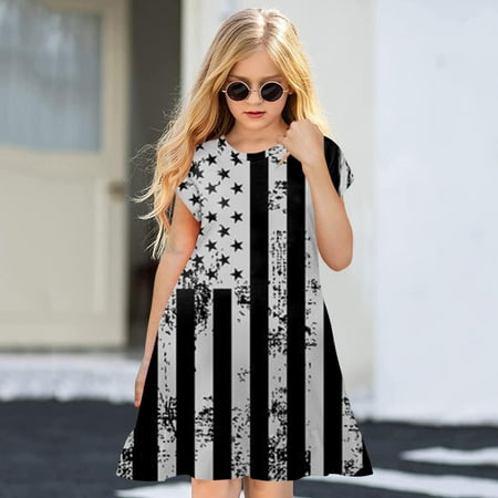 

PEASKJP Plus Size Summer Dresses Toddler Girls Floral Printed Short Sleeve Flowy A-Line Round Neckline Dress Purple 4-5 Years