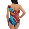 thumbnail image 5 of Gukieu Colorful Abstract Swirls Print One-shoulder Ruffled One-piece Swimsuit with Removable Chest Pads and Tummy-control Swimsuit for Women-X-Large, 5 of 6
