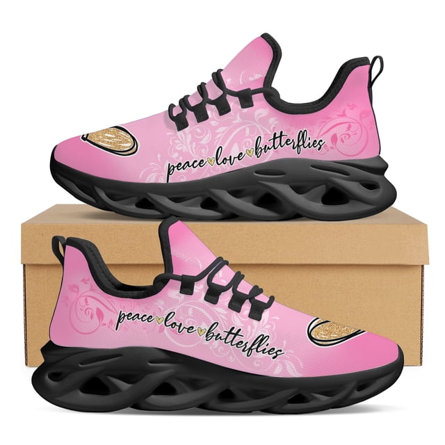 Zapatillas rosas con estampado de amor y paz, zapatillas para correr para mujer, de malla ligera, para exteriores