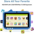 thumbnail image 2 of Kids Tablet 7 inch Android Tablets  4GB RAM+ 32GB ROM (Micro SD 1024GB Expandable)Toddler Tablet with Case, Parental Control, Dual Camera, IWAWA App Pre-Installed 2.4G/5G WiFi 6, Blue, 2 of 7