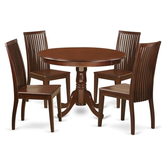 East West Furniture Hartland 5-piece Wood Dining Table and Chairs in Mahogany