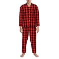 thumbnail image 3 of Fotbe Retro red and Black Houndstooth Pijama de Hombre con Estampado de Manga Larga, Conjunto de 2 Piezas, Ropa de Dormir Suave y Cómoda con Bolsillos-X-Large, 3 of 7