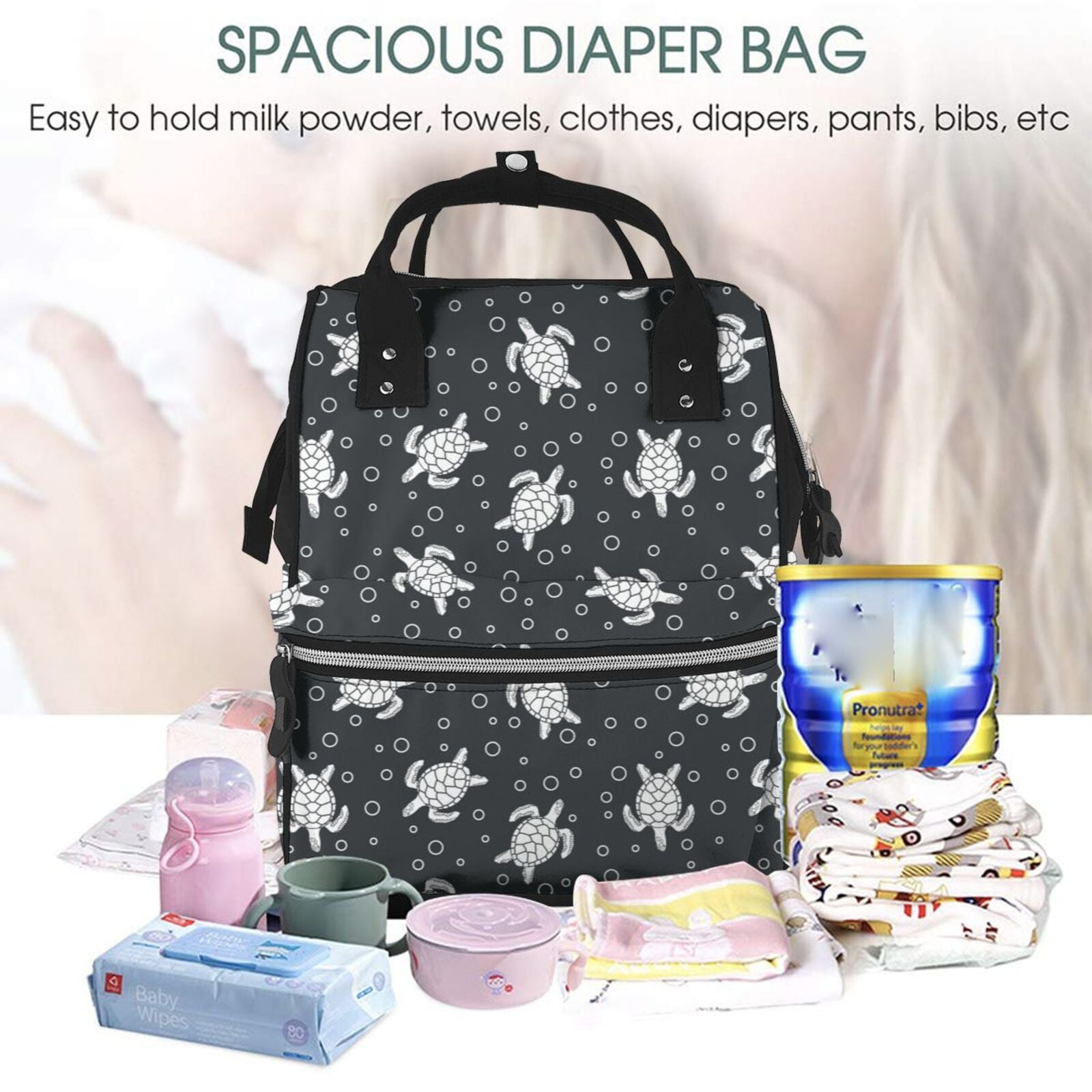 Defioc Turtle for Baby Diaper Bag Backpack - Baby Bag for Boys & Girls - Diaper Backpack - Large Travel Diaper Bags- Baby Registry Search & Shower Gifts