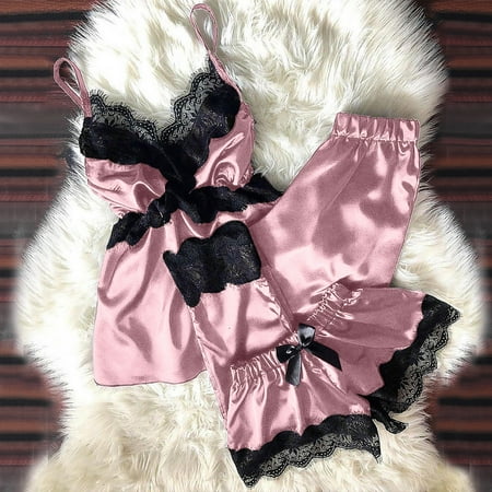 

JNGSA Women V-Neck Eyelash Lace Sexy Stain Camisole Pajamas Bowknot Shorts Set Pajamas For Women Nightgowns For Women Clearance
