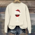 thumbnail image 2 of QTBIUQ Women Christmas Red Wine Glass Print Printed Long Sleeve Round Neck Hoodless Sweatshirts Beige, 2 of 4