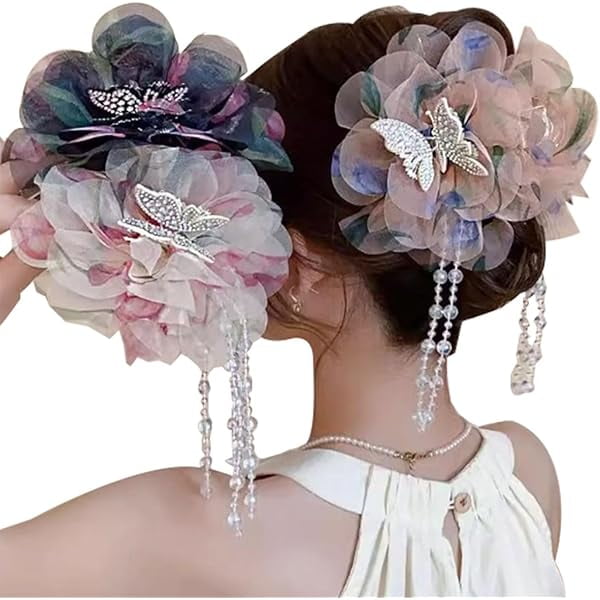 wonima11 3 Pcs Butterfly Jaw Clips Elegant French Flower Claws Barrettes Claw Hair Clips Hair Accessories for Women & Girls(Mixed color)