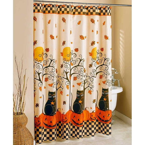 The Lakeside Collection Black Cat Halloween Shower Curtain Walmart
