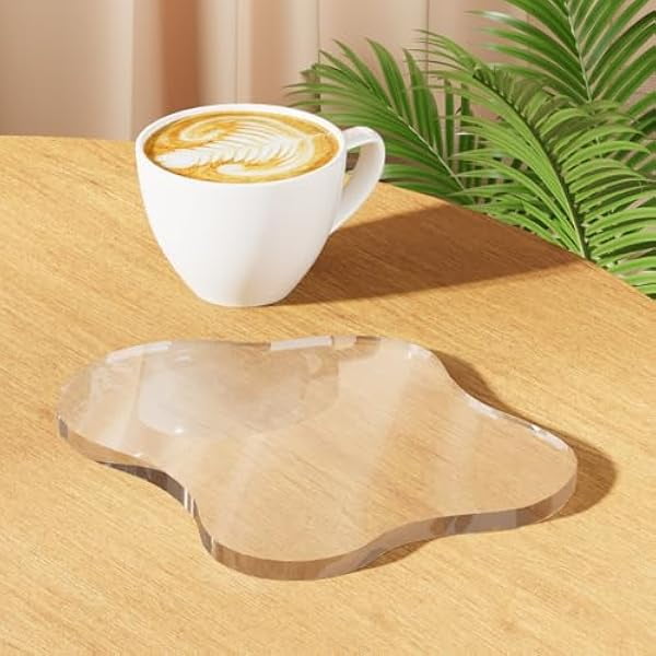 wonima44 Acrylic Desk Coaster Decorative Plates, Clear Cloud Shape bar Drink Coasters, Coffee Cup Coaster for Desk Accessories Office Home Decor,Perfect for Tabletop, Coffee Table, Kitchen, Bar(Clear)