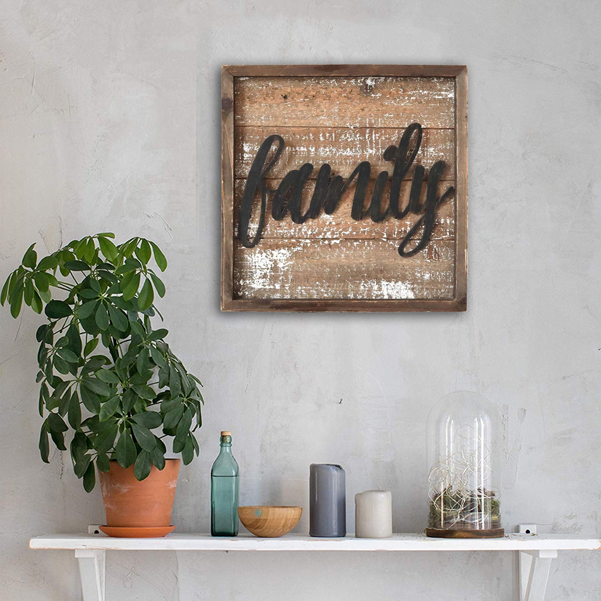 Parisloft 12x12'' Rustic Wood Family Sign Wall Art Decor (Family)