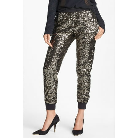 black sequin jogger pants