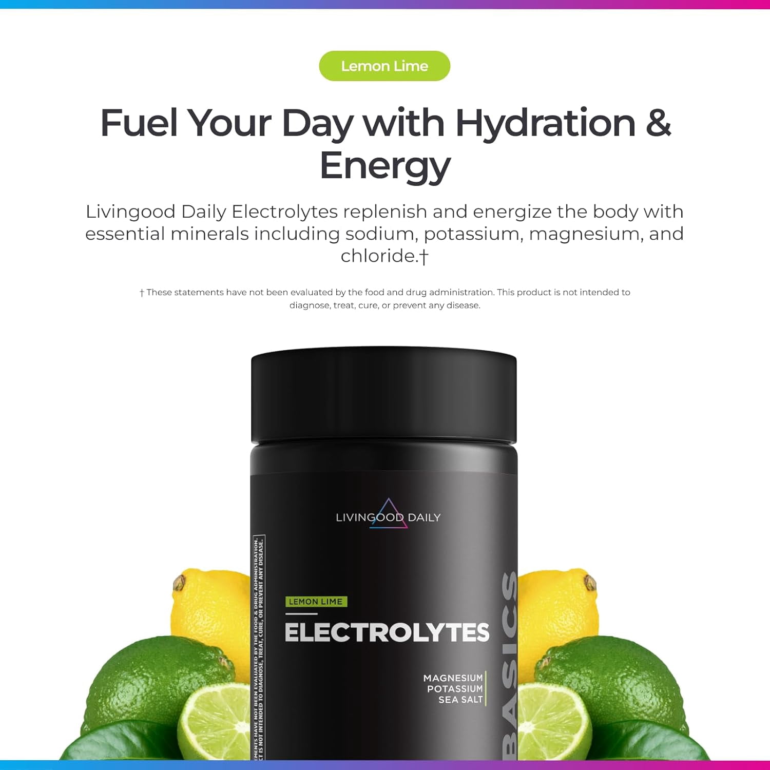 Livingood Daily Electrolytes Powder, Electrolytes Hydration Drink Mix With Vitamin C, Magnesium, Taurine & Sea Salt, Electrolyte Supplement For Energy & Hydration, Keto, Lemon Lime Flavor, 30 Serving