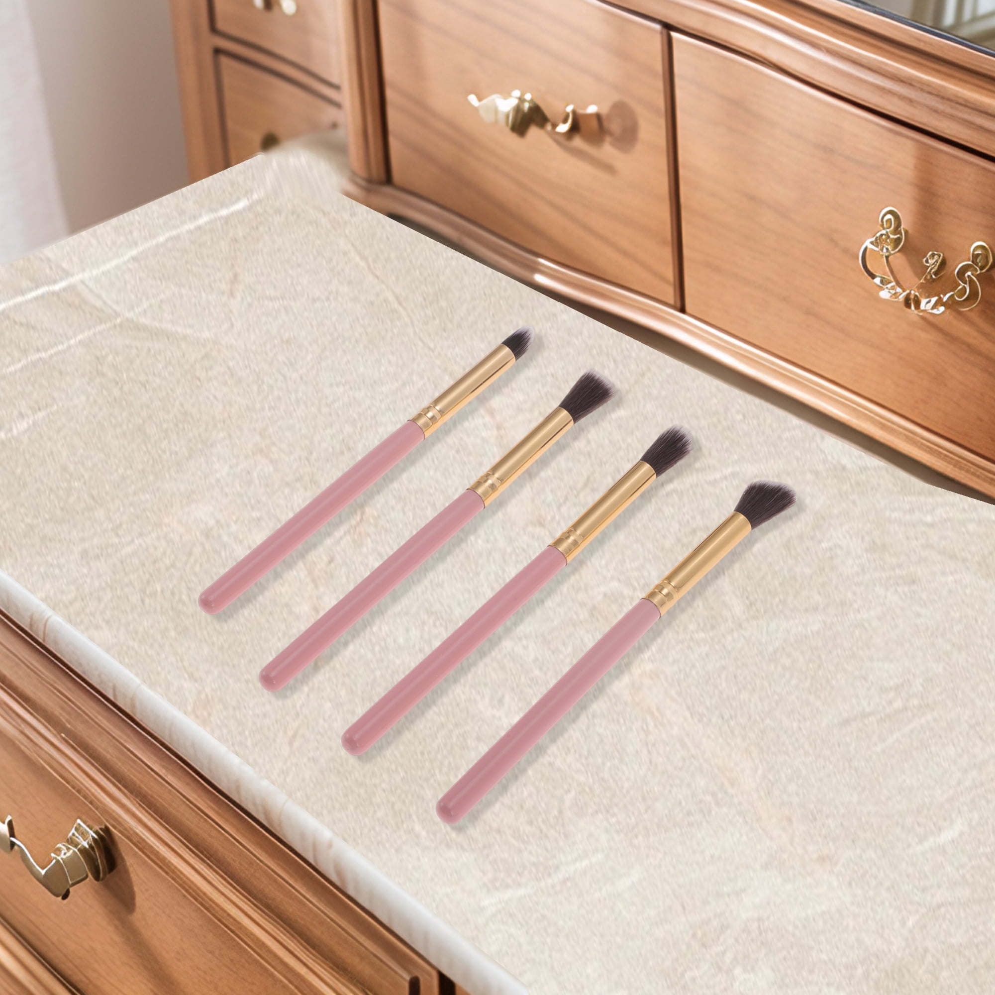Unique Bargains 4 Pcs Lightweight Eye Brushes Set for Travel Pink, Gold Tone