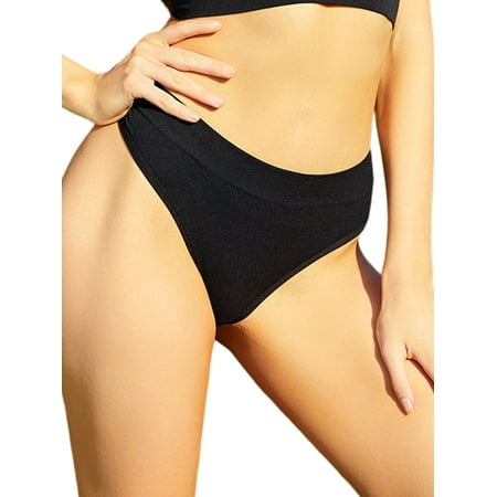 

Cindysus Women Thongs Mid Waist Underwear Solid Color Panties Plain Summer Seamless Lingerie Black M: 90-125 Catties