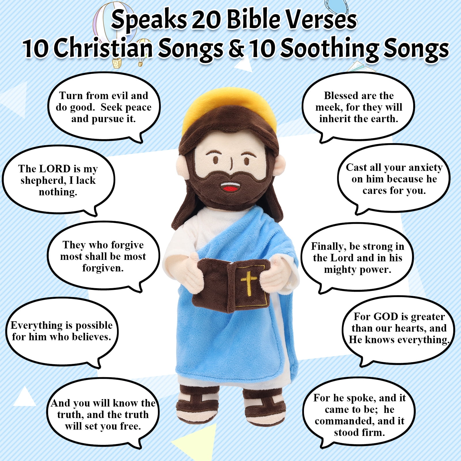 13.4"/34cm Talking & Singing Jesus Plush Doll, Christian Stuffed Toy For Kids, Plays Bible Verses & Hymns, Religious Gift For Xmas, Christening, Baptism, Easter, Sunday School, Nursery Decor