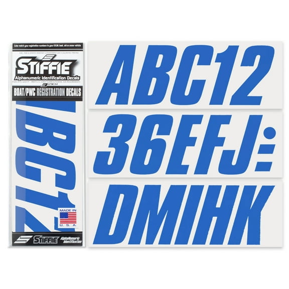 STIFFIE Shift Blue 3" Alpha-Numeric Identification Custom Kit Registration Numbers & Letters Marine Stickers Decals for Boats & Personal Watercraft PWC