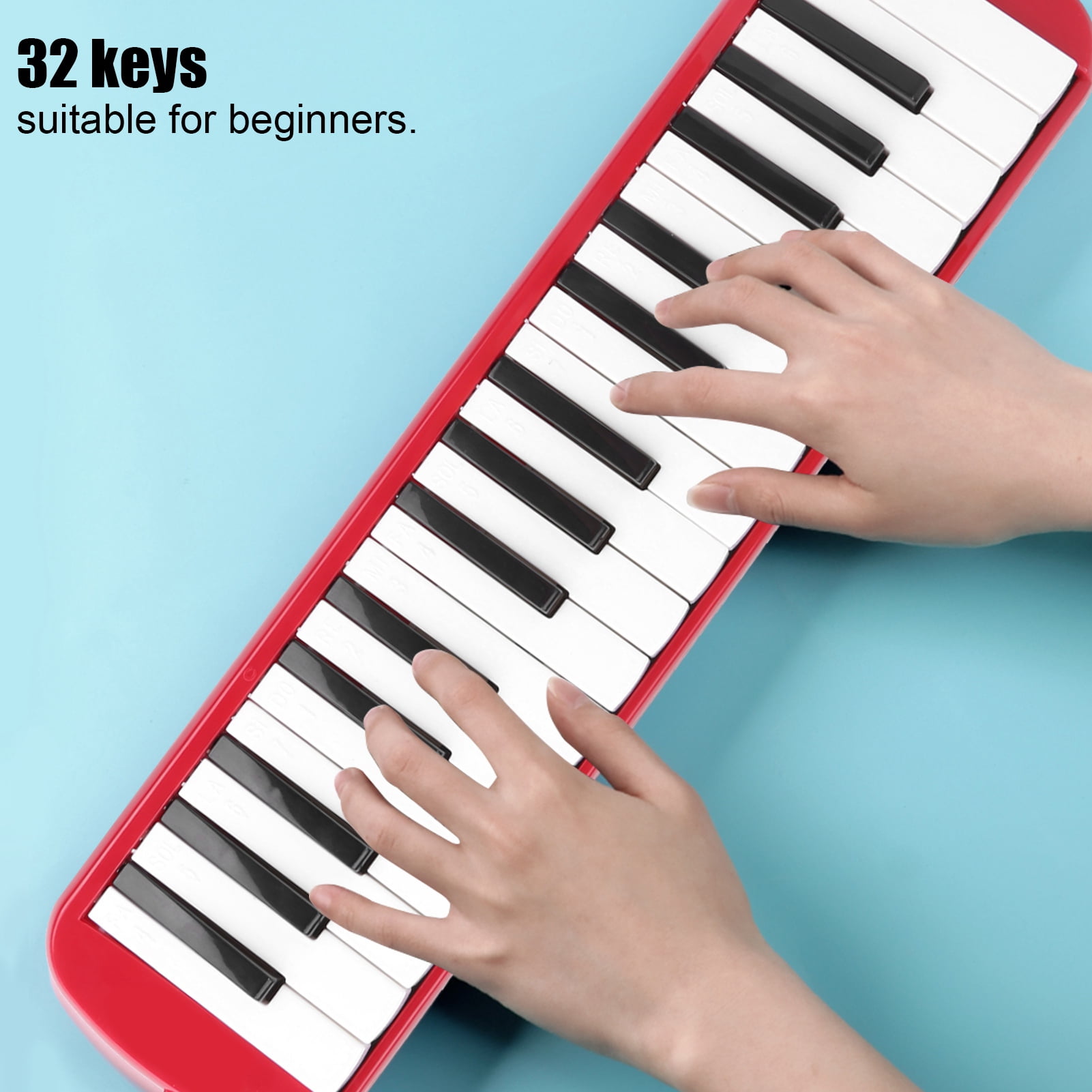 32 Piano Keys Melodica Musical Education Instrument, Piano Keyboard Harmonica Wind Musical Instrument with Portable Carrying Bag for Beginners[Red]