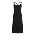 thumbnail image 3 of Arnsht Women's Basic Satin Silky Full Slip Midi Loose Dress Fashion Solid Color V-Neck Cami Adjustable Strap Wear Nightgown Dresses Black L, 3 of 9