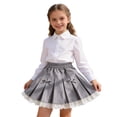 thumbnail image 4 of Fozruso Girls Lace Bowknot Pleated Mini Skirt Elegant Formal A Line Short Skirt Back to School Outfits(Gray), 4 of 6