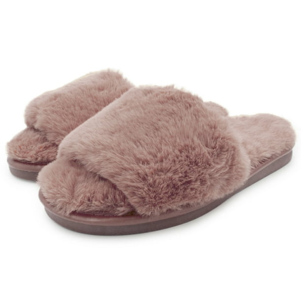 LAVRA Womens Fuzzy Slides Faux Fur Slippers Sandals Walmart