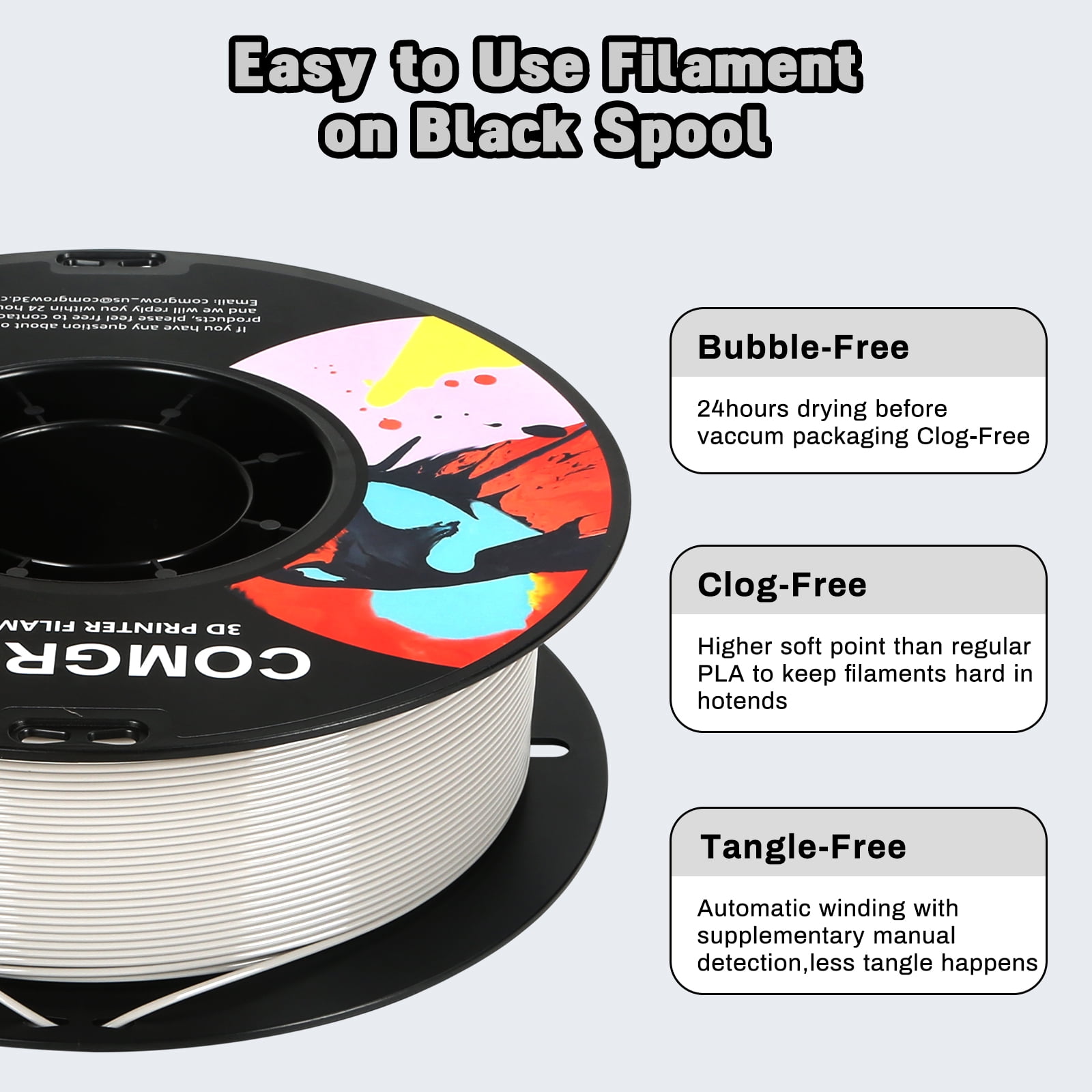 Comgrow PETG 3D Printer Filament-3D Printer Material 1.75mm Dimensional Accuracy +/- 0.02 mm, 1KG/2.2LB-Grey