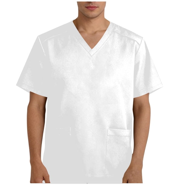 Camisetas de Verano para Hombre Manga Corta Suéter Cuello en V Camiseta de Bolsillo para el Uniforme Del Trabajador, Poliéster Suave Casual Top con Tela Transpirable para Diario