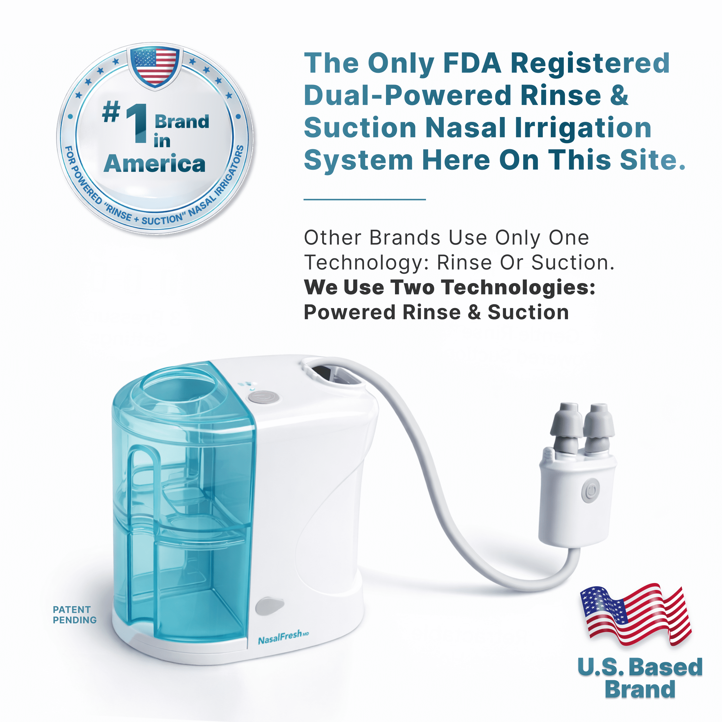 NasalFresh MD Dual Powered Nasal Irrigation System for Sinus Congestion and Snoring, 30 Saline Packets, Rechargeable, Self Cleaning