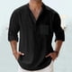 thumbnail image 4 of Camisas Para Hombre Manga Larga Camisa de manga larga con bolsillo de color sólido y cuello suelto para primavera y verano para hombre (Black, 4XL), 4 of 5