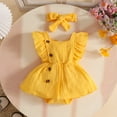 thumbnail image 2 of Baby Girls' Fly Sleeve Bodysuit Dress Yellow Romper Dress Headband Toddler Summer Clothes Set 12-18 Months, 2 of 6