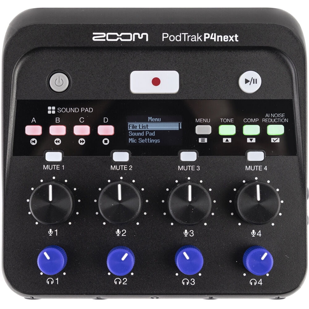 Zoom PodTrak P4next Portable Multitrack Podcast Recorder, 4 XLR Inputs +70 dB Gain, AI Noise Reduction, 48 kHz/24-Bit Recording Bundle with ZDM-1 Podcast Mic Pack, Podcast Microphone, ZHP-1 Headphone