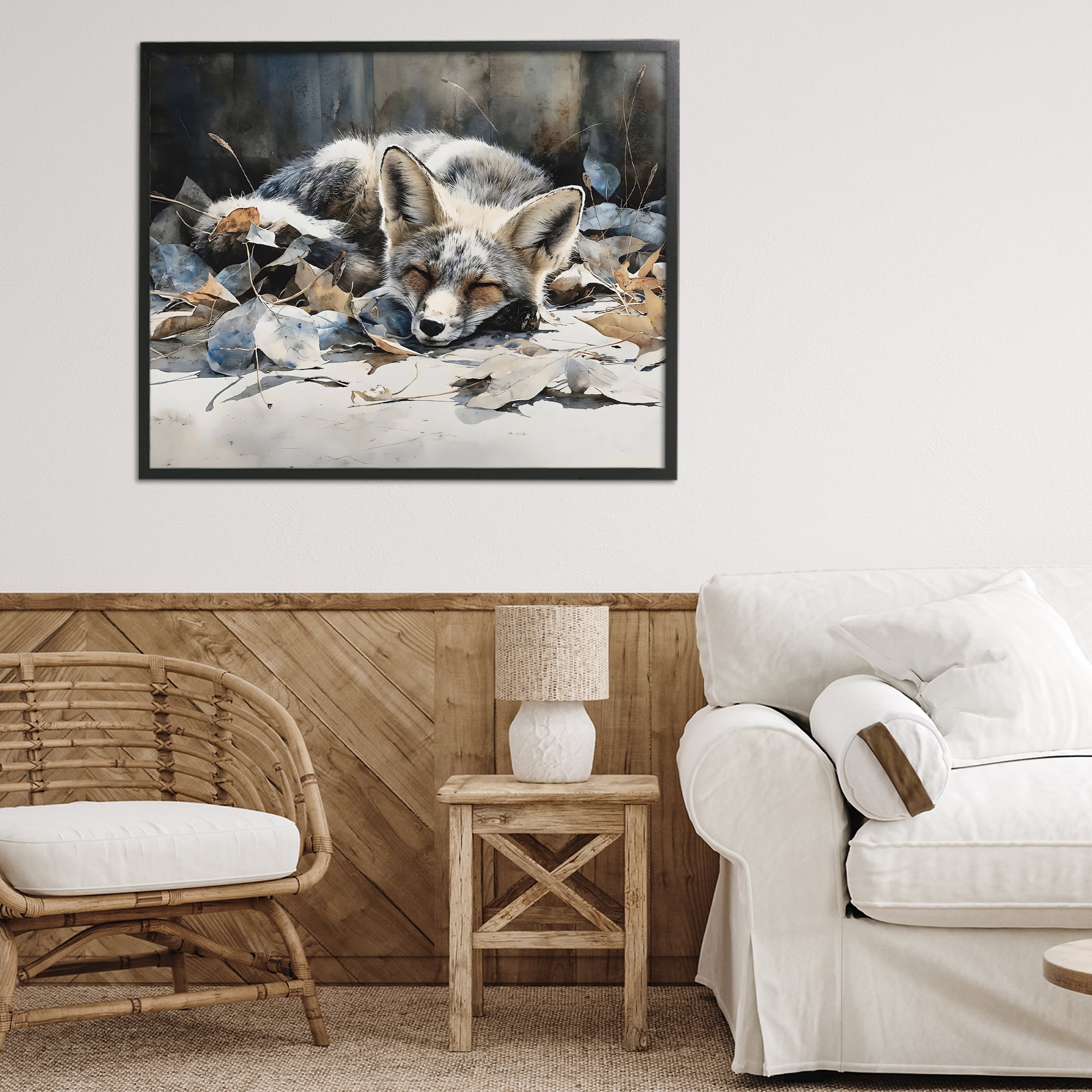 Stupell Industries Blue Fox Resting Among Leaves Black Framed Giclee Art, design by Franklyn Gregory