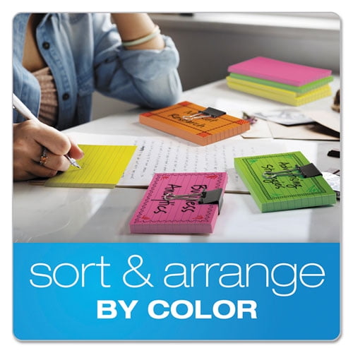 "Ruled Index Cards, 3 X 5, Glow Green/yellow, Orange/pink, 100/pack | Bundle of 2 Packs"