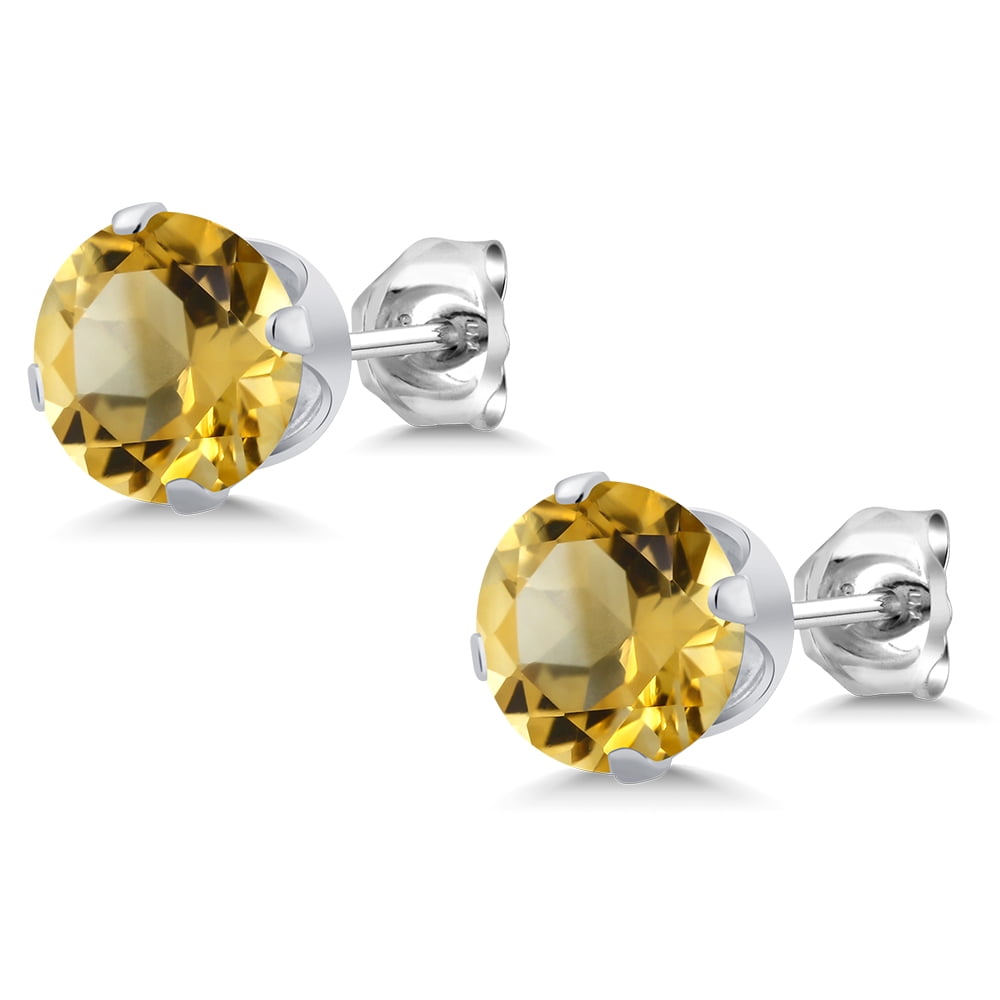 Gem Stone King 925 Sterling Silver Yellow Citrine Stud Earrings for Women Men (1.40 Cttw, Gemstone November Birthstone, Round 6MM)