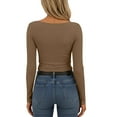 thumbnail image 5 of HongQid Women Y2K Patchwork Pointelle Crop Tshirt Long Sleeve Scoop Neck Fitted Coquette Tee Tops, 5 of 9