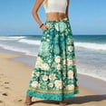 thumbnail image 5 of LWavelet Women Peony Print Tiered Maxi Skirt Elastic Waist With Pockets Boho Summer Long Skirt Green XL, 5 of 6