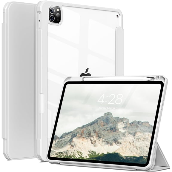 XiHAMA Case Compatible with iPad Pro 12.9 Inch, 2022/2021/2020/2018, Hybrid Clear Protective Case with Pencil Holder, Auto Sleep/Wake