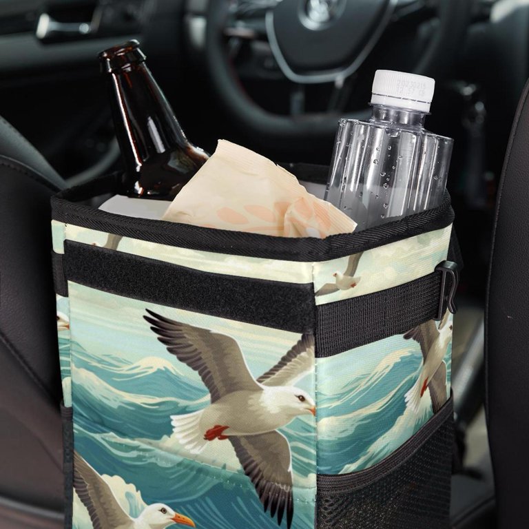 Seagull Foldable Car Trash Bin with Lid, Leak-Proof, Hanging