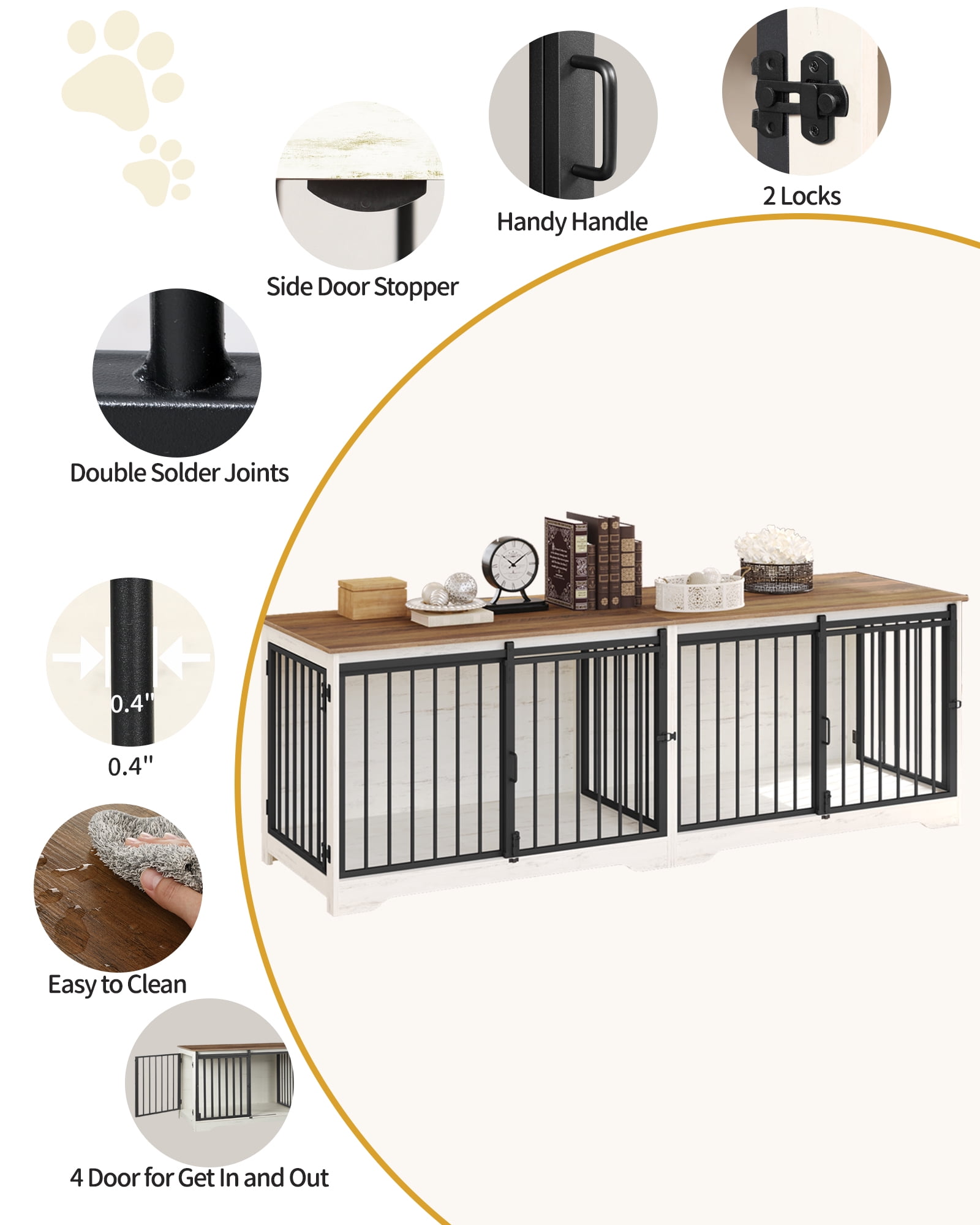 78" Dog Crate Furniture with Divider, Dog Crate Barn Door, Dog Kennel Indoor, Wood Dog Crate