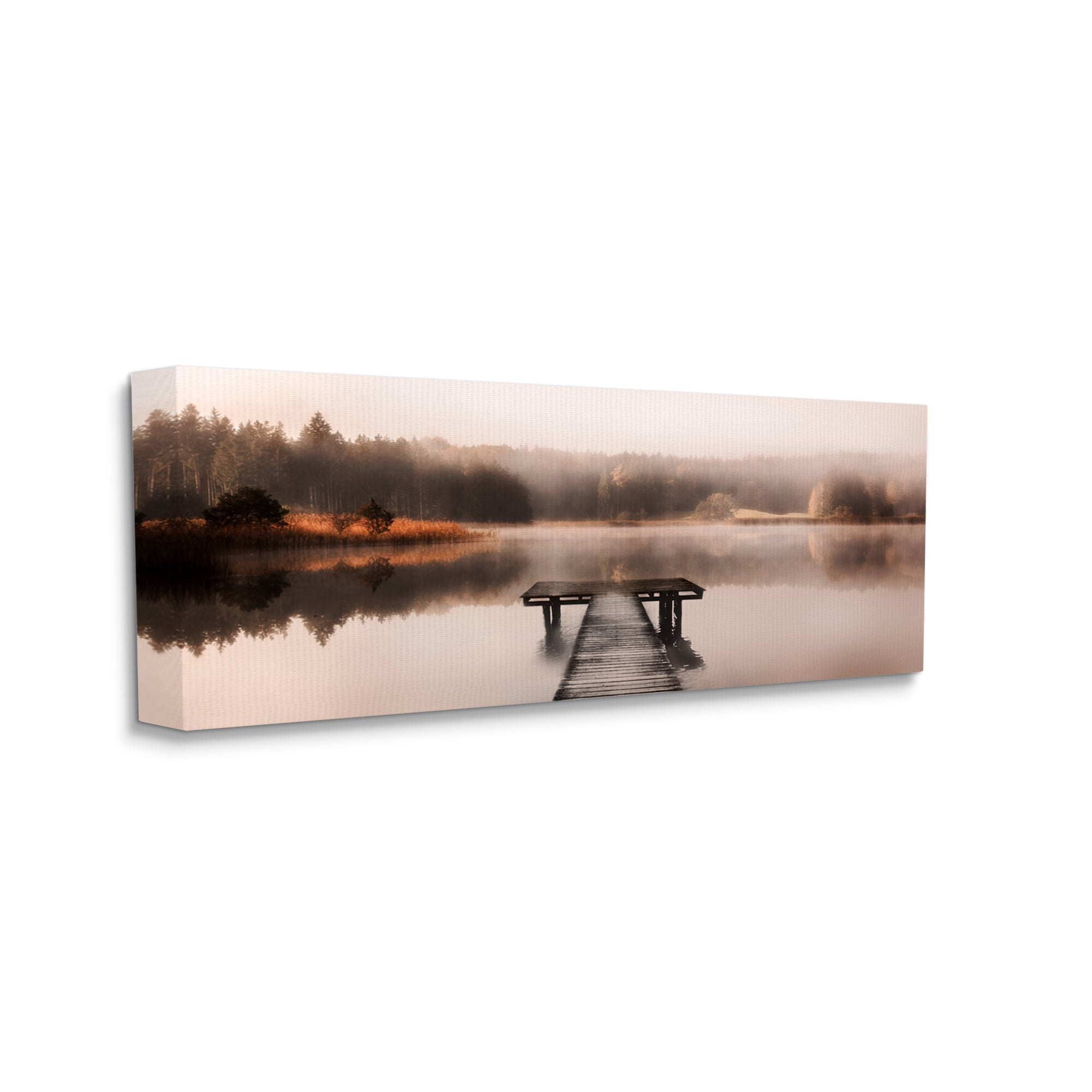 Stupell Industries Foggy Lake Pier Landscape Photography Gallery Wrapped Canvas Art Print Wall Art, 40 x 17