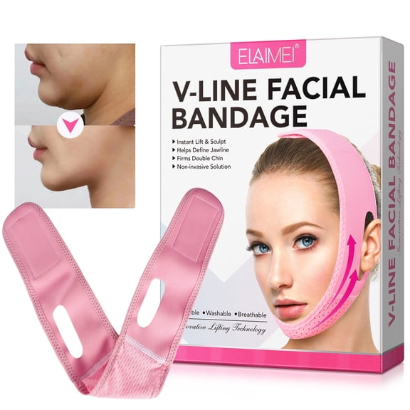 Elaimei V-Line Facial Bandage,Reusable Face Slimming Strap,Chin Slimming Bandage,Double Chin Reducer,V Shaped Slimming Face Mask to Reduce Sagging Skin