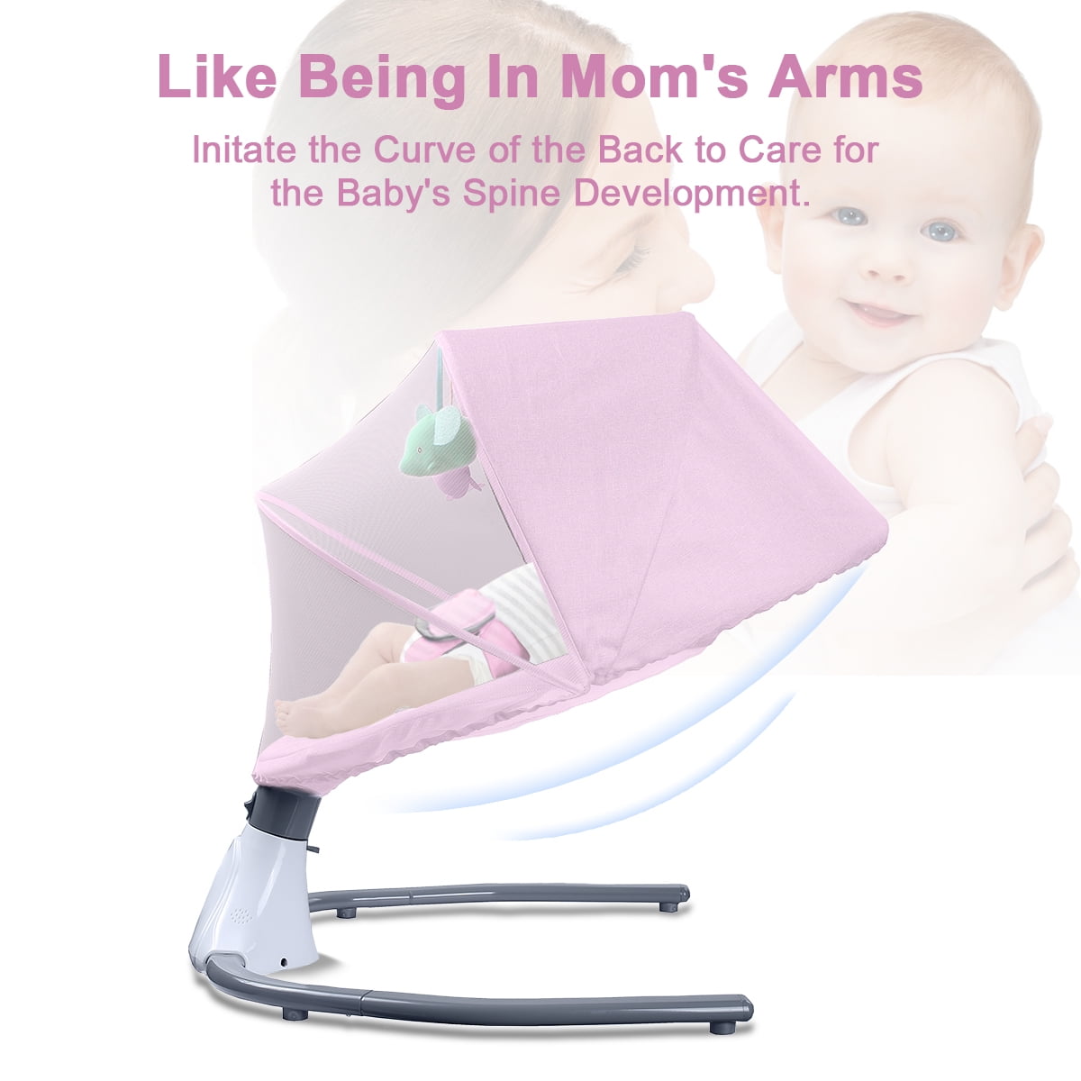 Hurber Electric Baby Swing, Infant Bouncer Chair with Remote Control, Bluetooth Music, 12 Lullabies, 4 Speeds, 4 Timing Set, Unisex, Pink