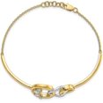 thumbnail image 2 of Solid Gold 14k Two-tone Polished Diamond Trple Circle Bar 7in w/.5 ext Bracelet - 7" Natural Diamonds, 2 of 7
