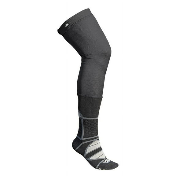 Motocros socks with graduated compression and elastic band.