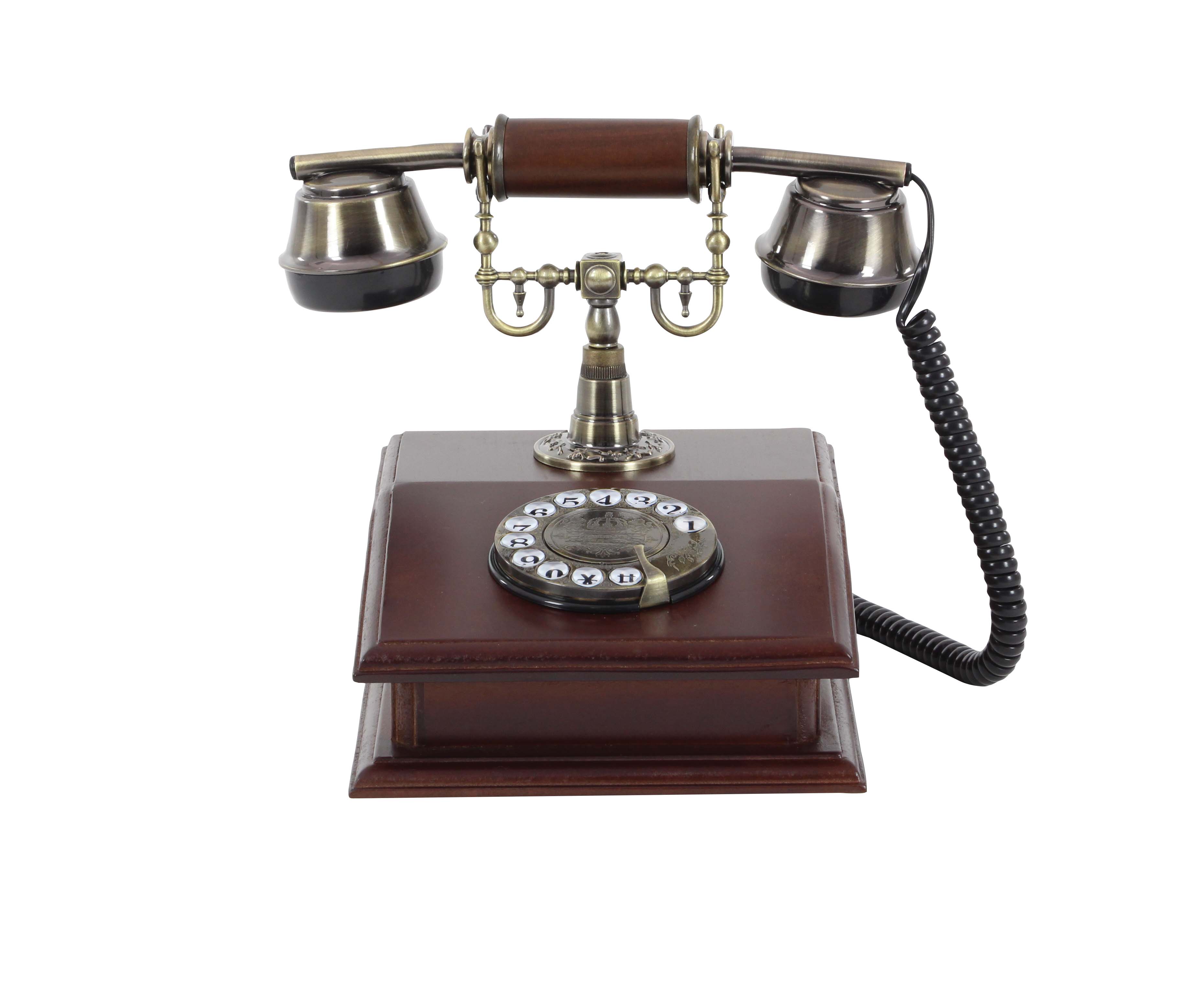 Decmode Traditional 8 x 7 inch classic wooden telephone decor, Brown