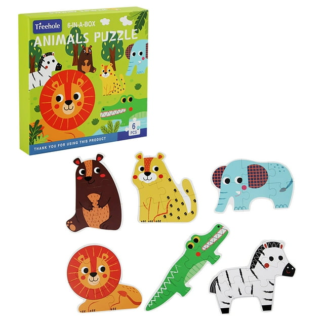 Big Save,HWRETIE Puzzles Clearance,Treehole Animals Puzzle 6-In-A-Box Set Big Size Montessori Early Educational Toys for Kids,Learning