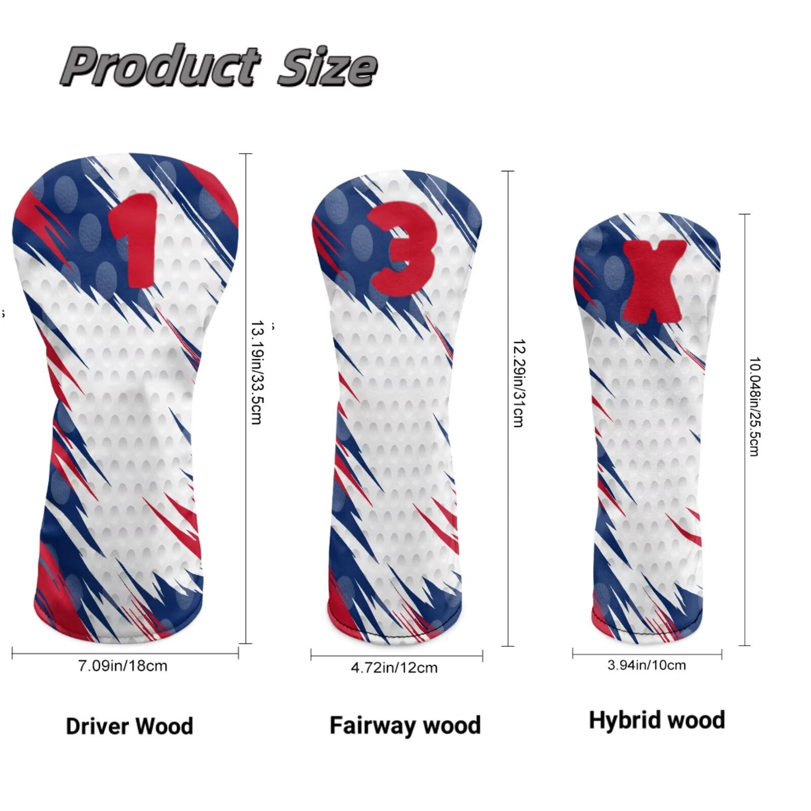 Uorisanigo Golf Club Head Covers Headcovers Premium Leather Golf Ball Print Driver Fairway Wood Hybrid Blade Mallet Putter Cover Wood Head Cover Elastic Accessories, 3 Pcs