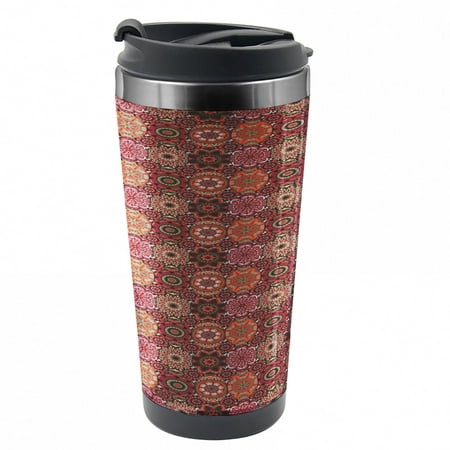 

Moroccan Travel Mug Vintage Ottoman Tile Steel Thermal Cup 16 oz by Ambesonne