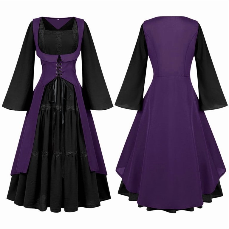 Women's Gothic Dress - Renaissance Retro Batwing Sleeve Corset Dress, Plus Size Halloween Or Costume Party Dress