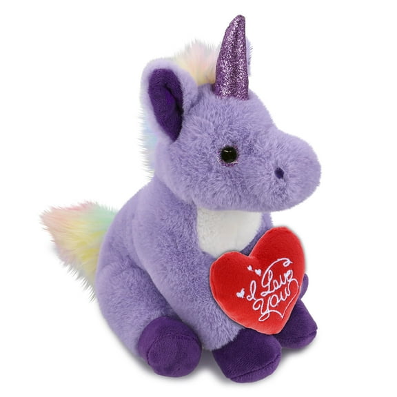 DolliBu I Love You Plush Super Soft Purple Unicorn - Cute Stuffed Toy Unicorn with Red Heart Plush for Valentines, Anniversary, Romantic Date, Boyfriend, or Girlfriend Gift - 9 Inches