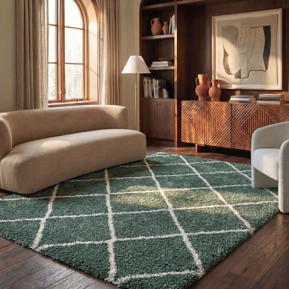 Safavieh Hudson Amias Geometric Shag Area Rug, Green/Ivory, 4' x 6'